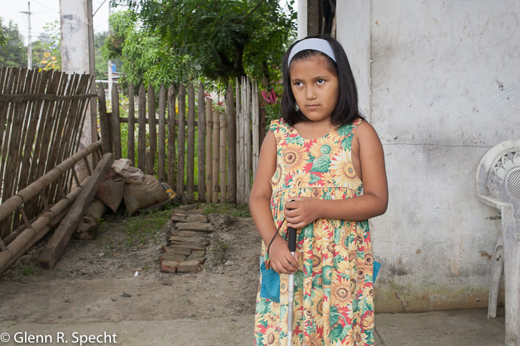 Loyda Mejía Zambrano, 8 years old, has profound visual disability and lives with her grandparents in Canton Flavio Alfaro. The structure and walls of the dwelling house were affected by the earthquake. The family is currently living in Casa Campesina in Canton Flavio Alfaro. We need to build her a new home urgently.