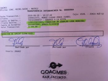 Transfer to FOLM bank account 06/10/2016